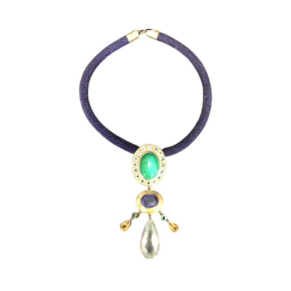 Women's Necklace Vintage Jadeite  Tanzanite Aquamarine Stingray Sterling Silver